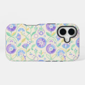 Coque iPhone 16 Pastel Retro Floral Pattern Lavender Mint (Verso Horizontal)