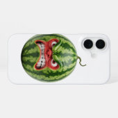 Coque iPhone 16 pastèque avec visage en colère (Verso Horizontal)