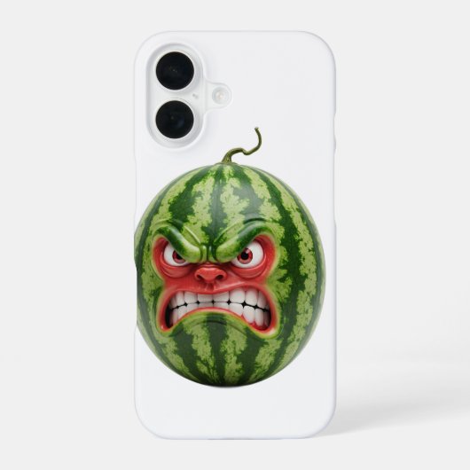 Coque iPhone 16 pastèque avec visage en colère (Verso)