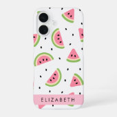 Coque iPhone 16 Pastèques roses, graines de pastèque, votre nom (Verso)