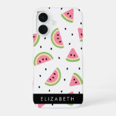 Coque iPhone 16 Pastèques roses, graines de pastèque, votre nom (Verso)