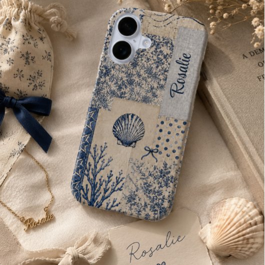 Coque iPhone 16 Patchwork personnalisé de coquillages côtiers