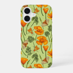 Coque iPhone 16 Pavot de Californie et papillons de nuit sur la ro