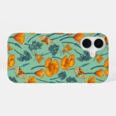 Coque iPhone 16 Pavot et papillons de nuit de Californie sur jade (Verso Horizontal)