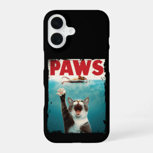 Coque iPhone 16 PAWS Chat Souris Parodie De L'Affiche De Film Jaws