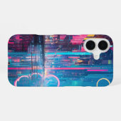 Coque iPhone 16 Paysage urbain néon vibrant futuriste de nuit (Verso Horizontal)