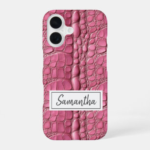 Coque iPhone 16 Peau de crocodile rose personnalisée