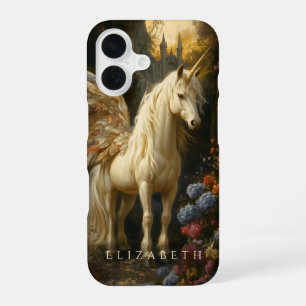 Coque iPhone 16 Pégase Doré Fantaisie Florale Cheval Filles Follem