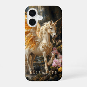 Coque iPhone 16 Pégase Licorne à Ailes Dorées Art de la Mythologie