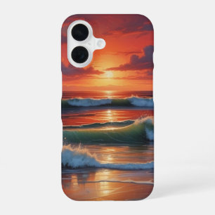 Coque iPhone 16 Peinture de paysage marin au coucher du soleil rou