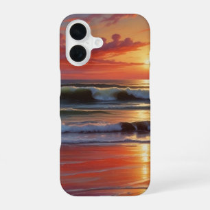 Coque iPhone 16 Peinture de paysage marin au coucher du soleil rou