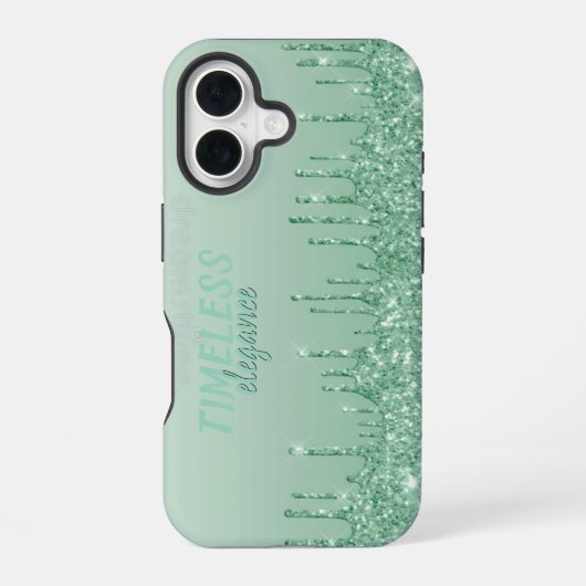 Coque iPhone 16 Peinture Pailletée Dégoulinante Vert Menthe Esthét (Verso)