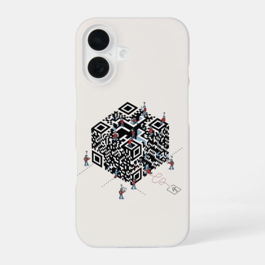Coque iPhone 16 Perdu dans le code QR – Geek Maze Art (Verso)