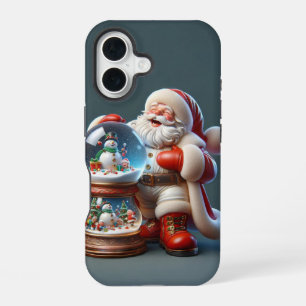 Coque iPhone 16 Père Noël avec Double Boule à Neige, Noël, Auteur