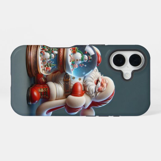 Coque iPhone 16 Père Noël avec Double Snow Globe, Noël, Auteur Na (Verso Horizontal)
