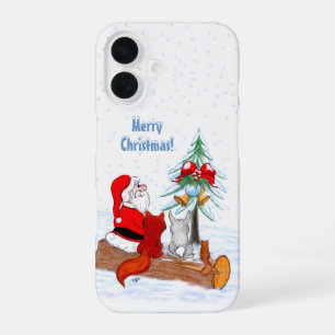 Coque iPhone 16 Père Noël avec Lapin Renard et Écureuil