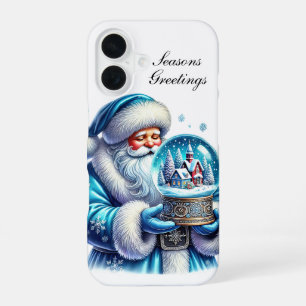 Coque iPhone 16 Père Noël de Noël bleu festif personnalisable