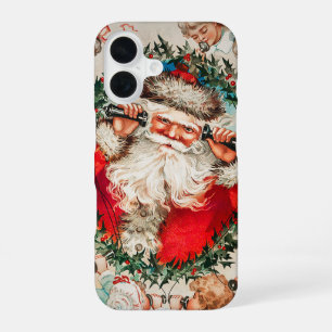 Coque iPhone 16 Père Noël victorien au téléphone avec des enfants