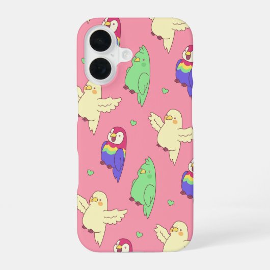 Coque iPhone 16 Perroquets Kawaii (Verso)