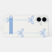 Coque iPhone 16 Personalized Blue Bow Coquette Name Aesthetic (Verso Horizontal)