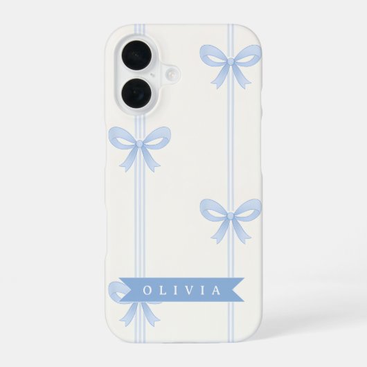 Coque iPhone 16 Personalized Blue Bow Coquette Name Aesthetic (Verso)