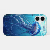 Coque iPhone 16 Personalized Blue Jellyfish Ocean (Verso Horizontal)