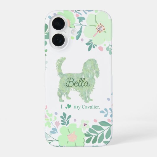 Coque iPhone 16 Personalized Cavalier - Mint Green Floral (Verso)