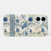 Coque iPhone 16 Personalized Name Blue Wildflowers (Verso Horizontal)