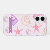 Coque iPhone 16 Personalized Pastel Seashell Coastal Custom Name (Verso Horizontal)