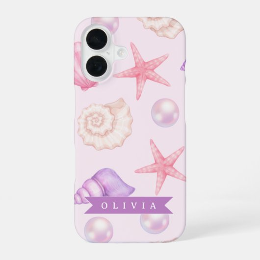 Coque iPhone 16 Personalized Pastel Seashell Coastal Custom Name (Verso)