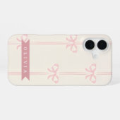Coque iPhone 16 Personalized Pink Bow Name Gift Elegant Coquette (Verso Horizontal)