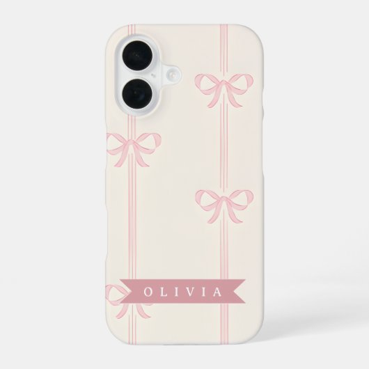 Coque iPhone 16 Personalized Pink Bow Name Gift Elegant Coquette (Verso)