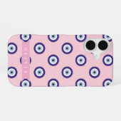 Coque iPhone 16 Personalized Pink Evil Eye Pattern Gifts With Name (Verso Horizontal)