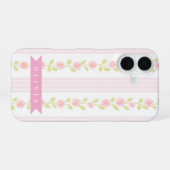 Coque iPhone 16 Personalized pink feminine coquette floral striped (Verso Horizontal)