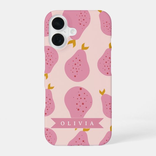 Coque iPhone 16 Personalized Pink Pear Pattern Cute Girly Fruit (Verso)