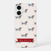 Coque iPhone 16 Personalized Preppy Cute Dachshund Dog Pattern (Verso)