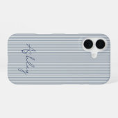 Coque iPhone 16 Personalized Striped Blue Tones Minimalist Chic (Verso Horizontal)