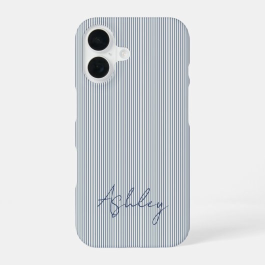 Coque iPhone 16 Personalized Striped Blue Tones Minimalist Chic (Verso)