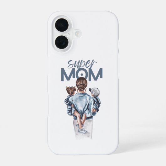 Coque iPhone 16 Personalized Super Mom with Son and Daughter Gift (Verso)