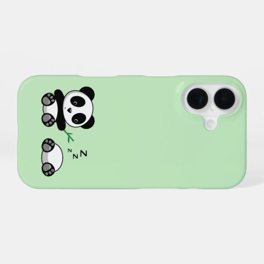 Coque iPhone 16 Petites pandas mignonnes sur vert (Verso Horizontal)