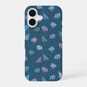 Coque iPhone 16 Petits éléphants Tourbillon Bleu