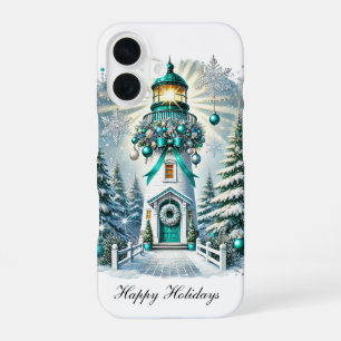 Coque iPhone 16 Phare de Noël festif personnalisable pour les Fête