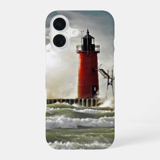 Coque iPhone 16 phare rouge à vague géante (Verso)