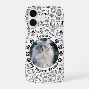 Coque iPhone 16 Photo de chat personnalisée en noir et blanc avec