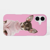 Coque iPhone 16 Photo de chien de famille rose (Verso Horizontal)