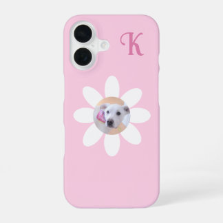 Coque iPhone 16 Photo de chiot mignon Fille à la fleur rose Initia