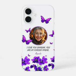 Coque iPhone 16 Photo de grand-mère papillon violet floral
