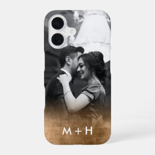 Coque iPhone 16 Photo personnalisé ombré or monogramme