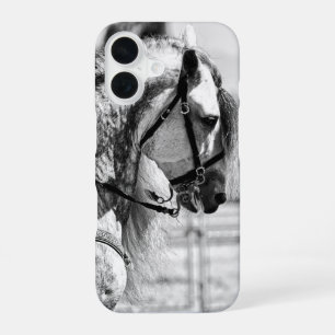 Coque iPhone 16 Photographie d'art de cheval noir et blanc