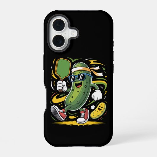 Coque iPhone 16 Pickle Jouant au Pickleball (Verso)